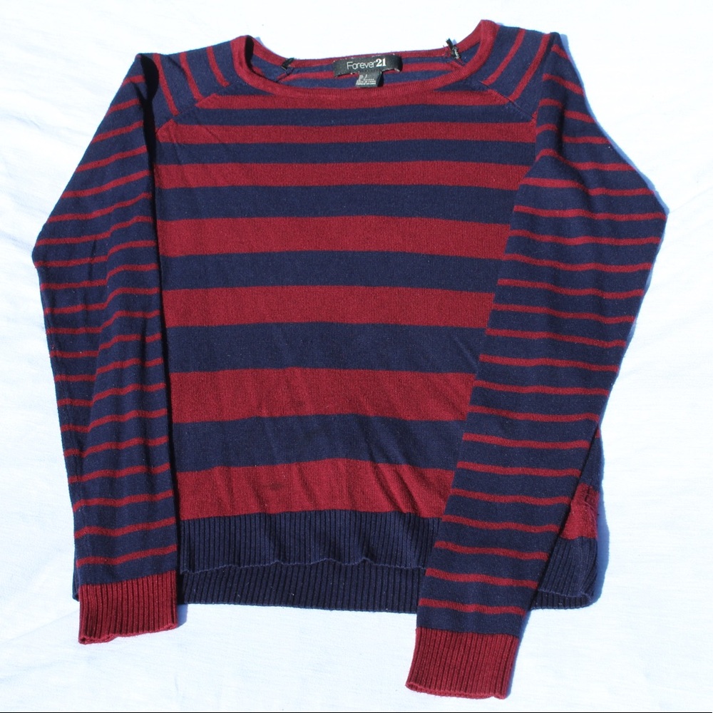 Forever 21 Red & Navy Striped Sweater